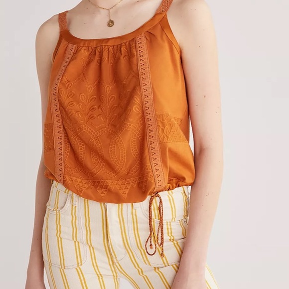 NWT Anthropologie embroidered tank with lace straps and rope tie - Picture 4 of 9